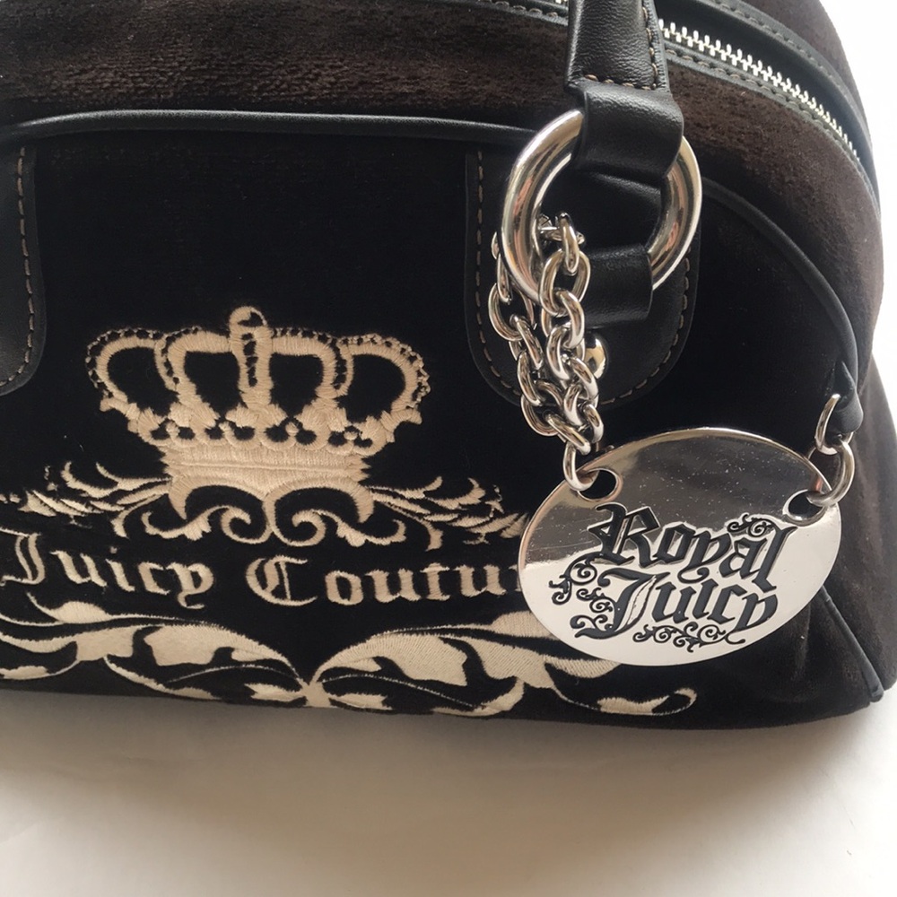 Rare Vintage Juicy Couture OG Bowler Bag Purse Velour Brown Charm Love P&G Y2k - Picture 8 of 17